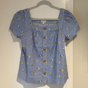 NWOT J. Crew Printed Square Neck Button Front Top
